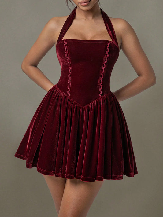 Image of Velvet Halter Skater Dress | Queeble.shop