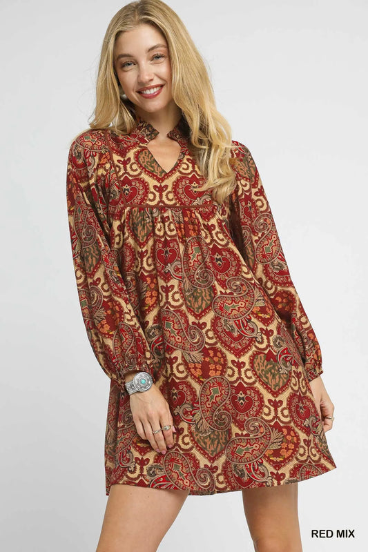 Image of Umgee Boho Mix Paisley Babydoll Dress | Queeble.shop