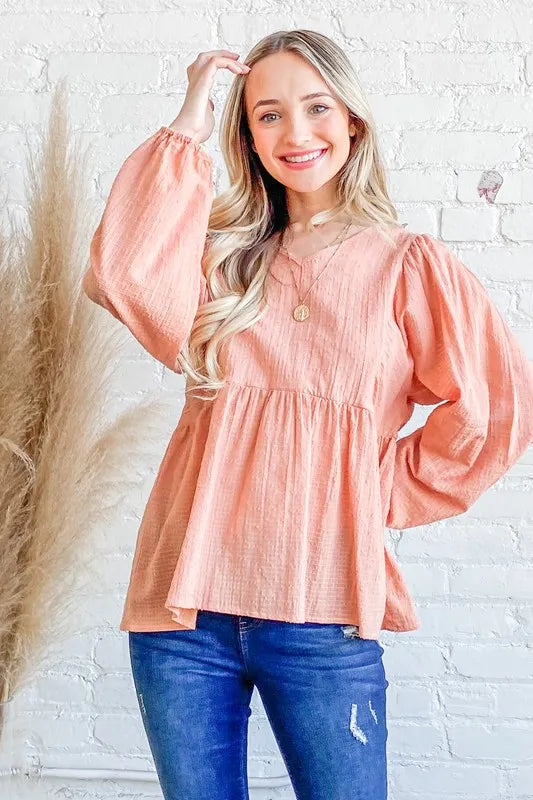 Image of And The Why Textured V Neck Blouse Top | Queeble.shop