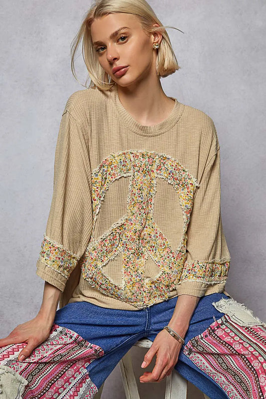 Image of POL Floral Peace Patch Drop Shoulder T-Shirt | Queeble.shop