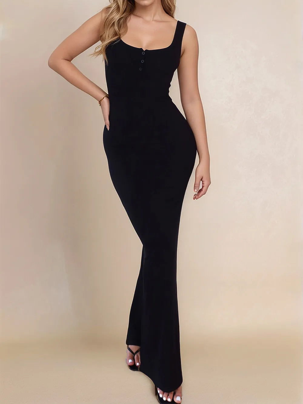 Image of Devine Side Slit Wide Strap Maxi Dress | Queeble.shop