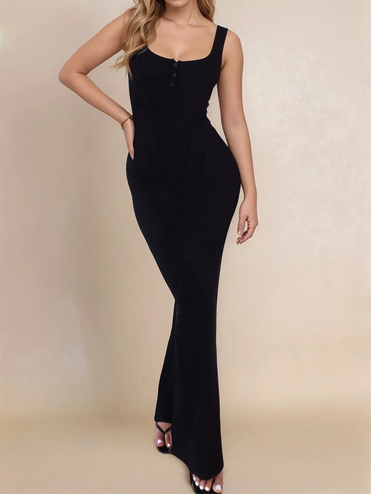 Image of Devine Side Slit Wide Strap Maxi Dress | Queeble.shop