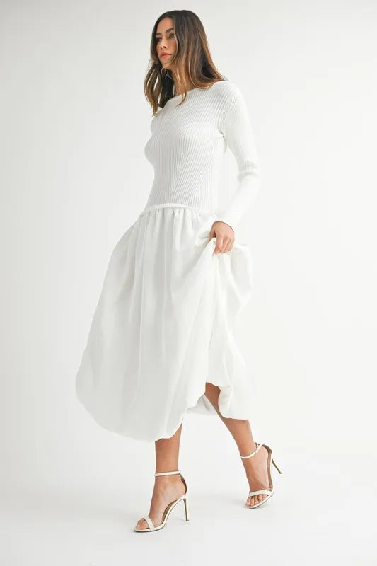 Image of MABLE Ribbed Poplin Mix Midi Sweater Dress | Queeble.shop