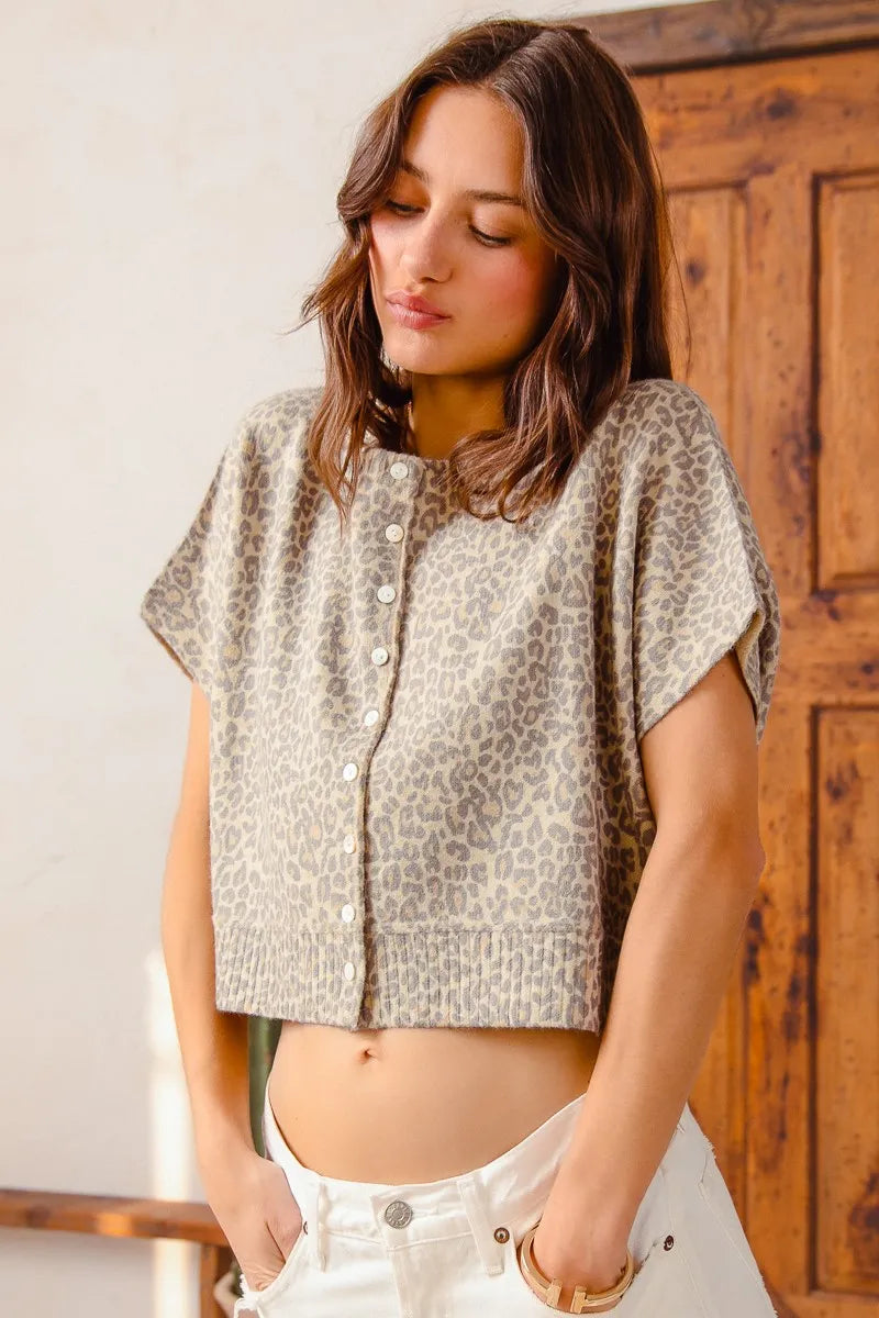 Image of SO ME Leopard Print Button Front Sweater Cardigan | Queeble.shop