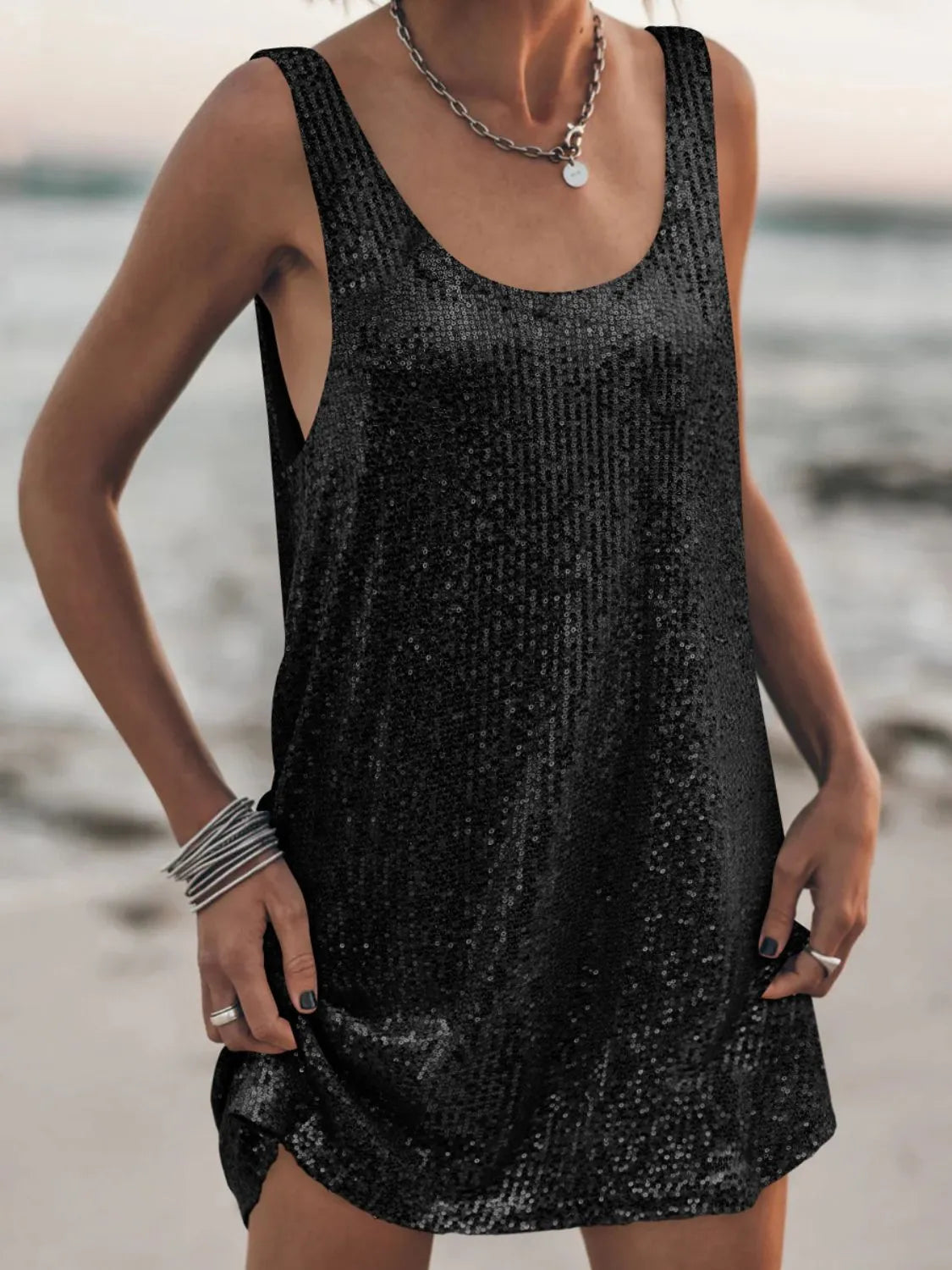 Image of Sequin Scoop Neck Mini Dress | Queeble.shop