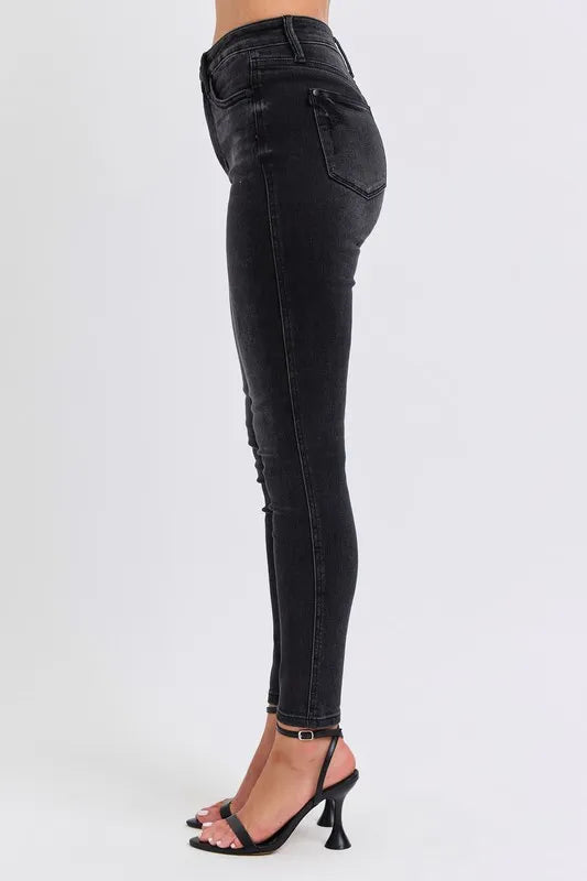 Image of Judy Blue Full Size Mid Rise Tummy Control Skinny Jeans Plus Size | Queeble.shop