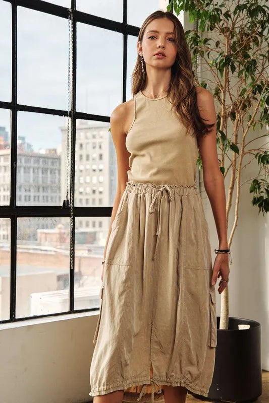 Image of ADORA Drawstring Sleeveless Washed Dress | Queeble.shop