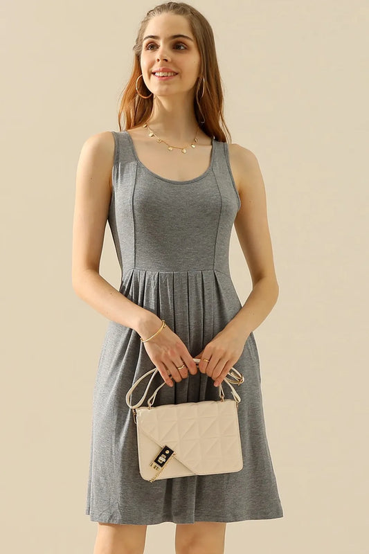 Image of Doublju Full Size Round Neck Ruched Sleeveless Dress with Pockets | Queeble.shop