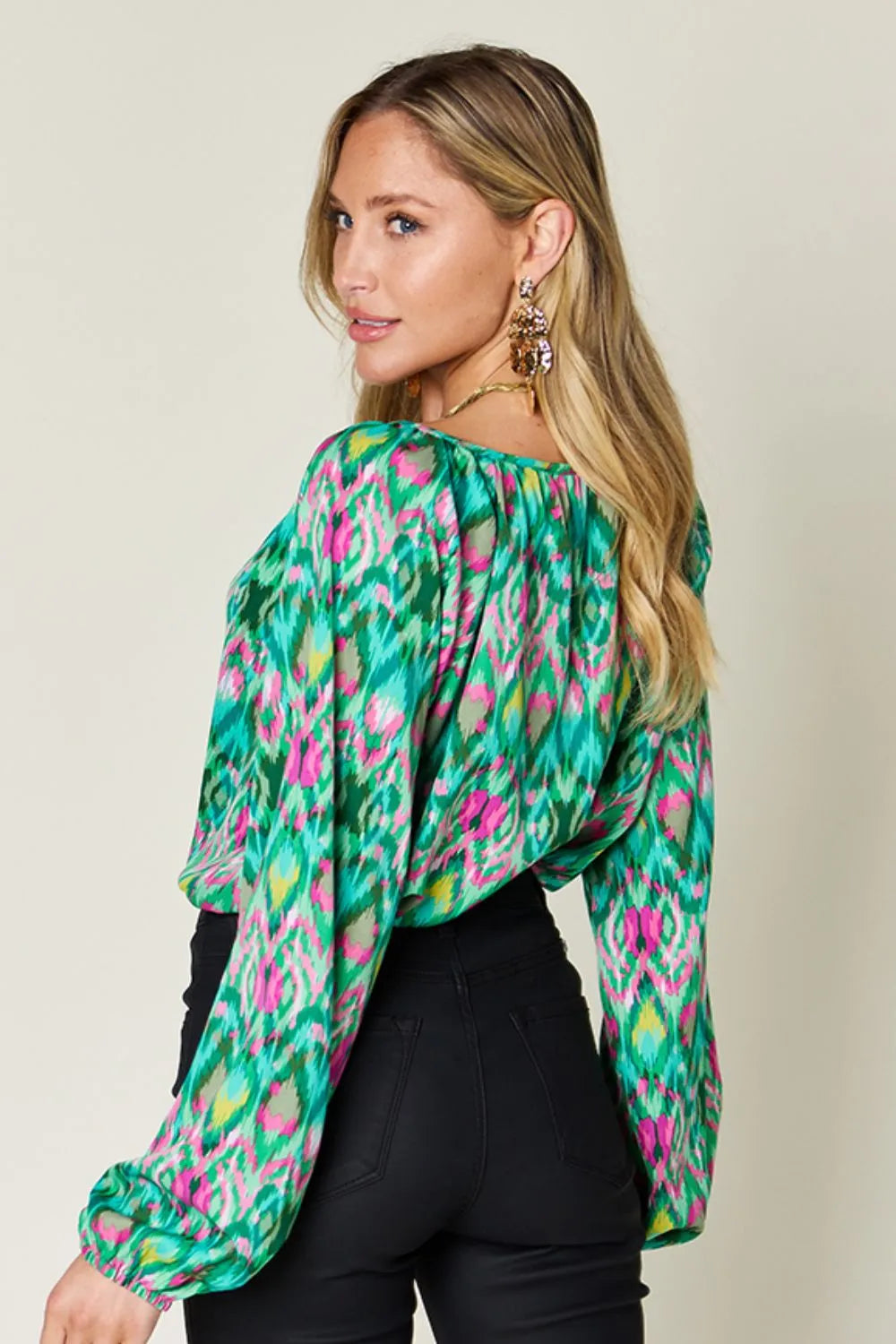 Image of Double Take Full Size Printed Balloon Sleeve Blouse | Queeble.shop