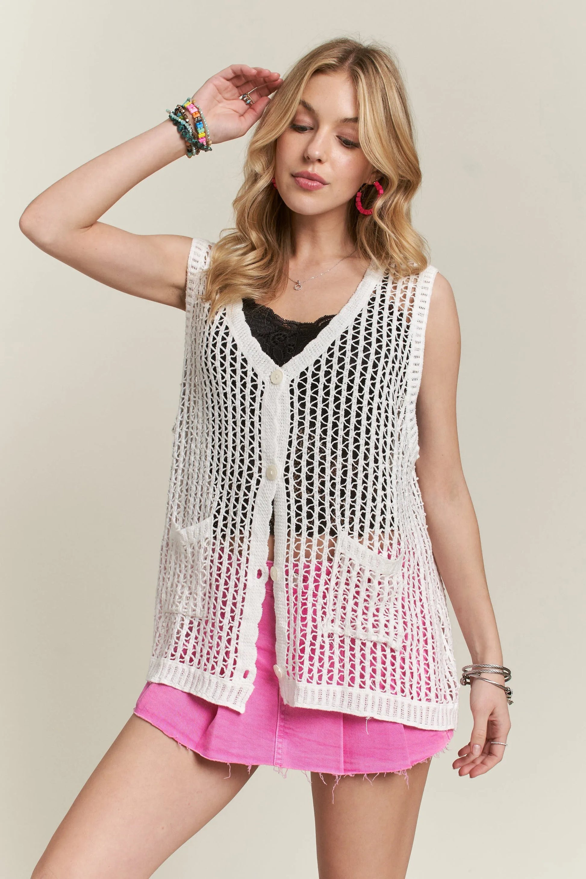 Image of ADORA Button Down Crochet Vest Top | Queeble.shop