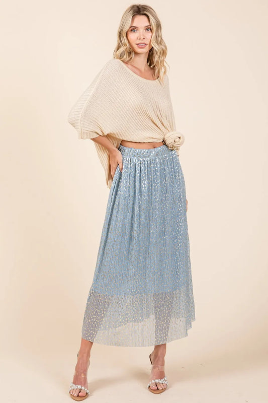 Image of Mittoshop Metallic Glitter Speckle Print Elastic Midi Skirt | Queeble.shop