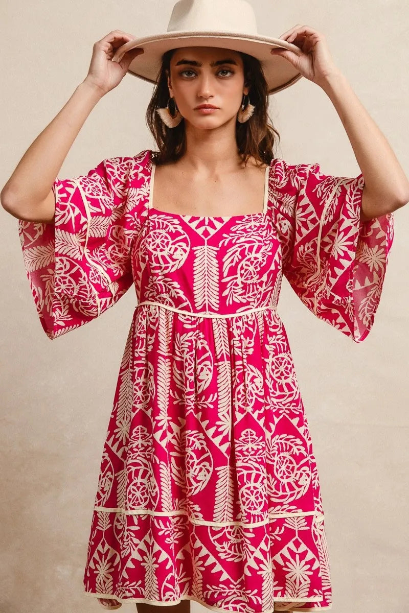 Image of BiBi Aztec Woven Printed Contrast Binding Dress | Queeble.shop