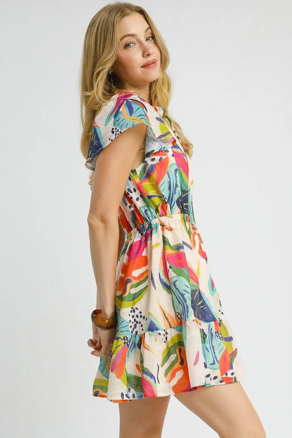 Image of Umgee Printed Tie Neck Ruffled Hem Dress | Queeble.shop