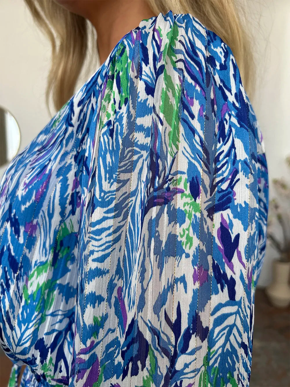 Image of Double Take Full Size Printed Drawstring Waist Long Sleeve Dress | Queeble.shop