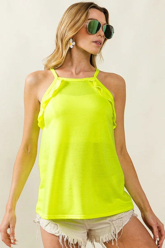 Image of BiBi French Terry Knit Ruffled Detail Sleeveless Top | Queeble.shop