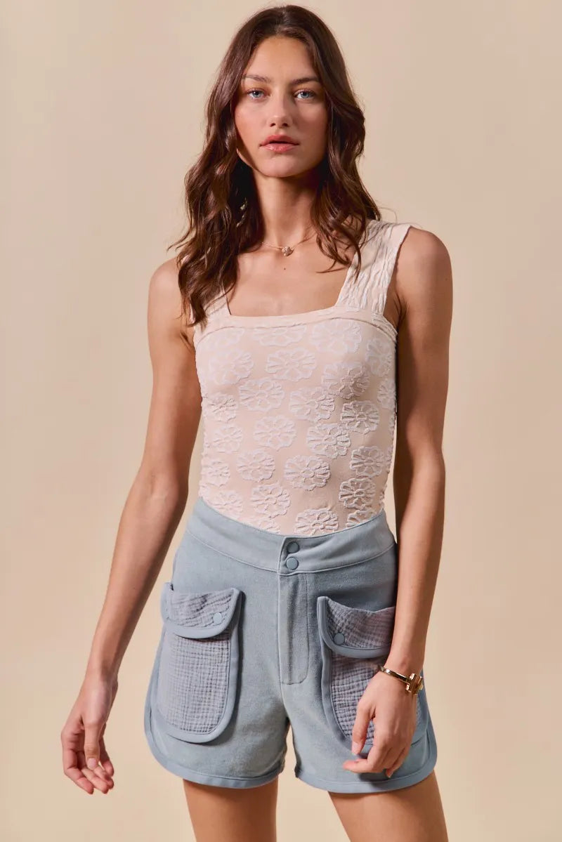 Image of SO ME Mineral Washed Terry High Rise Cargo Shorts | Queeble.shop