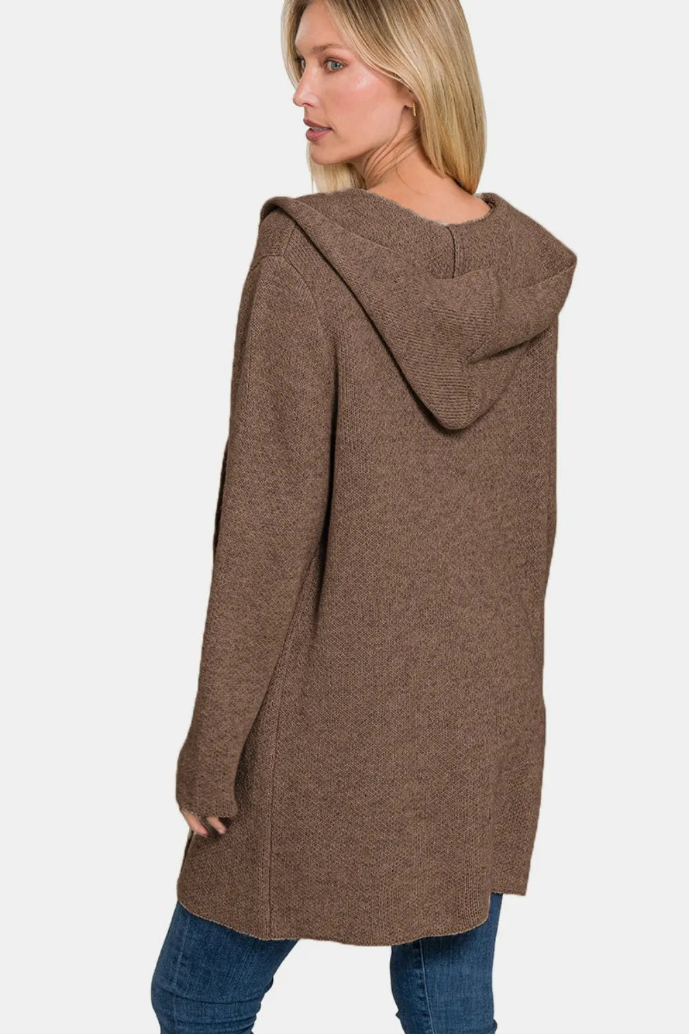 Image of Zenana Hooded Open Front Sweater Cardigan | Queeble.shop