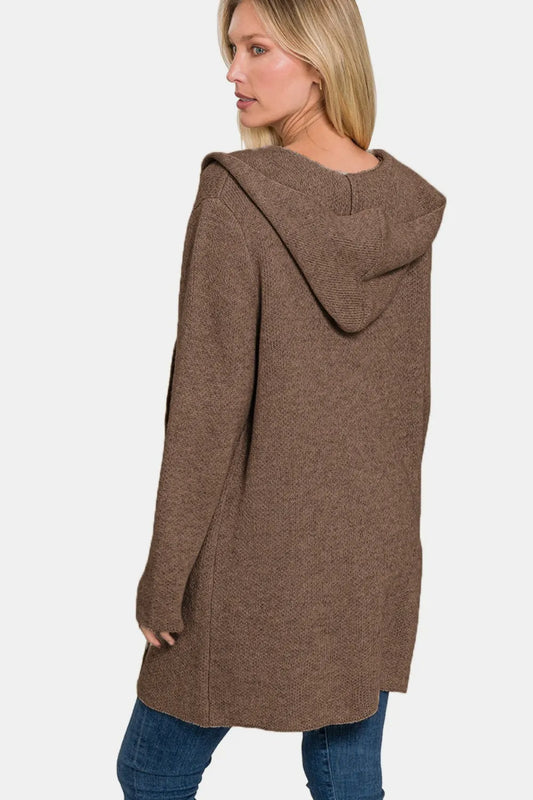 Image of Zenana Hooded Open Front Sweater Cardigan | Queeble.shop