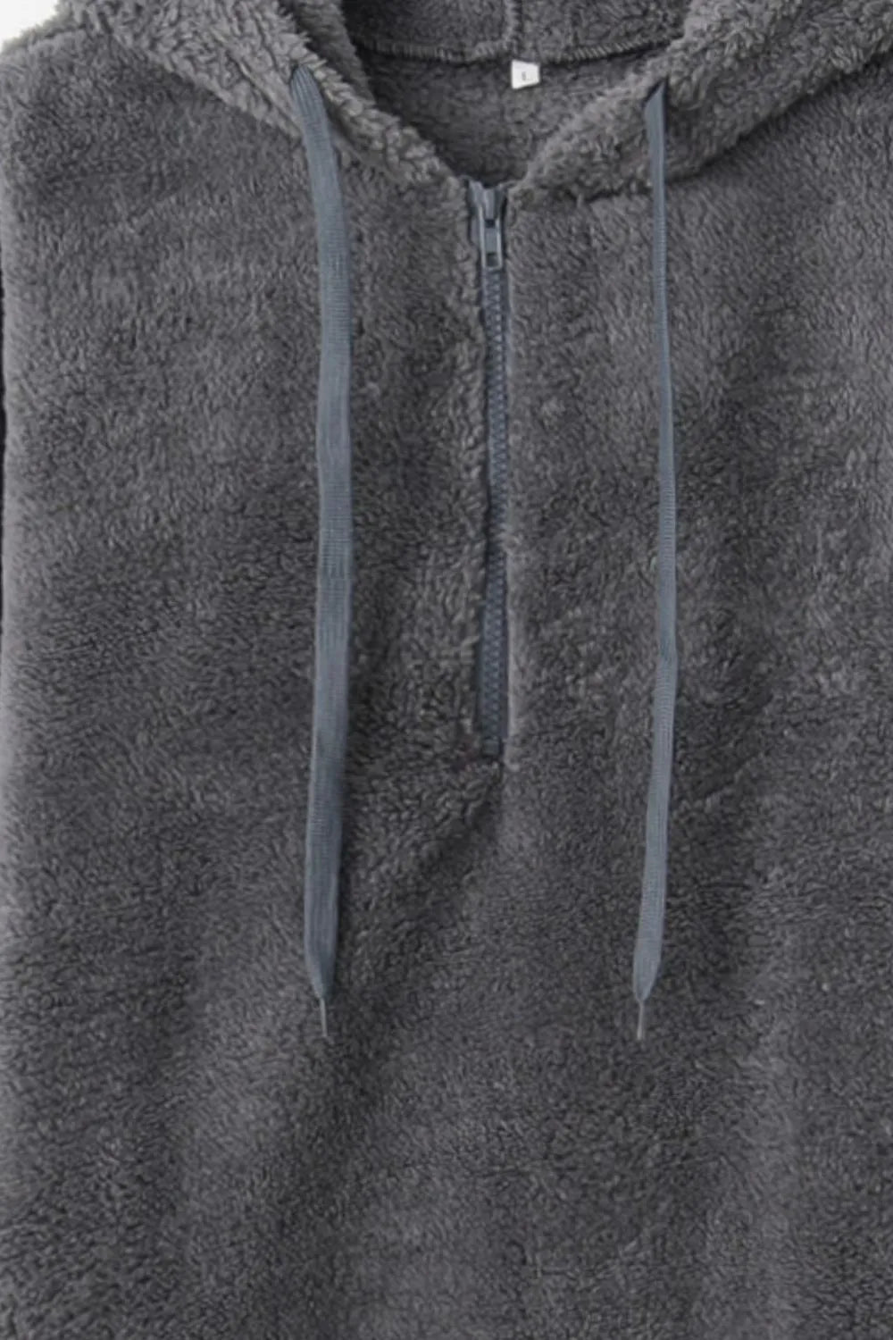 Image of Full Size Quarter-Zip Drawstring Teddy Hoodie | Queeble.shop