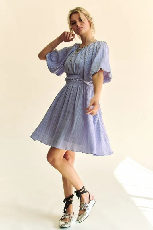 Image of Davi & Dani Back Button Puff Sleeve Mini Dress | Queeble.shop