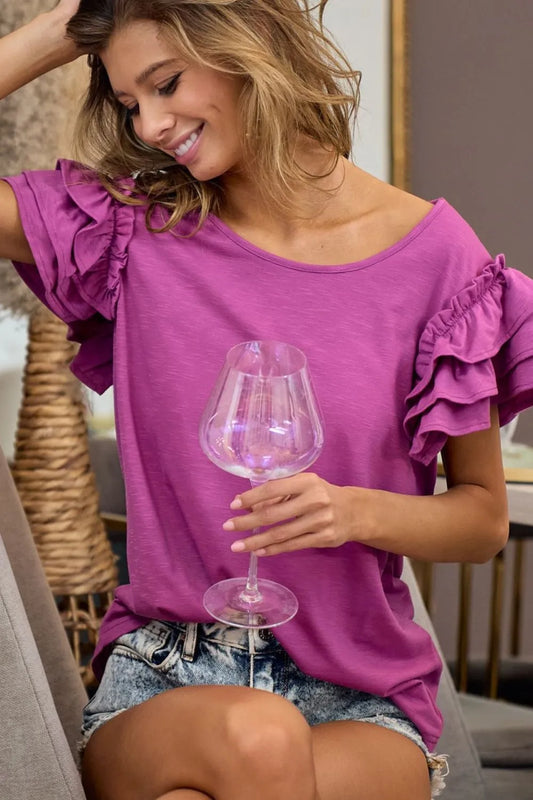 Image of BiBi Layered Ruffle Sleeve Jersey Top | Queeble.shop
