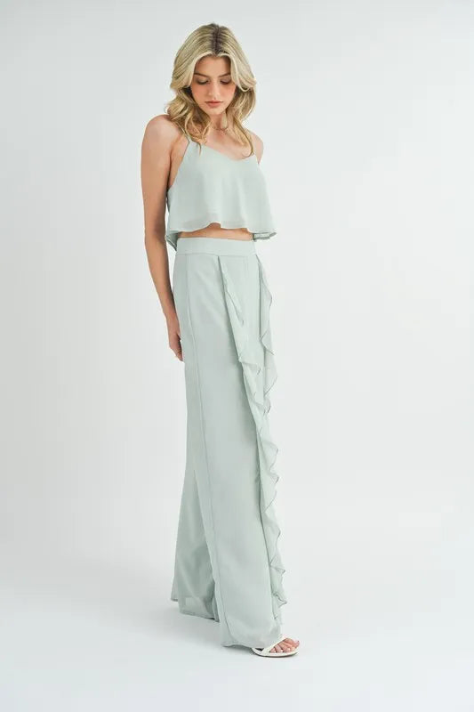Image of MABLE Crop Cami and Ruffled Wide Leg Pants Set | Queeble.shop