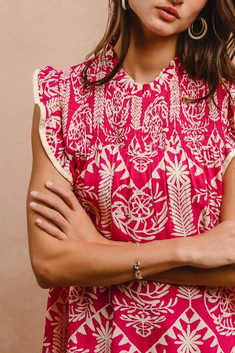 Image of BiBi Printed Ruffle Sleeve Top | Queeble.shop