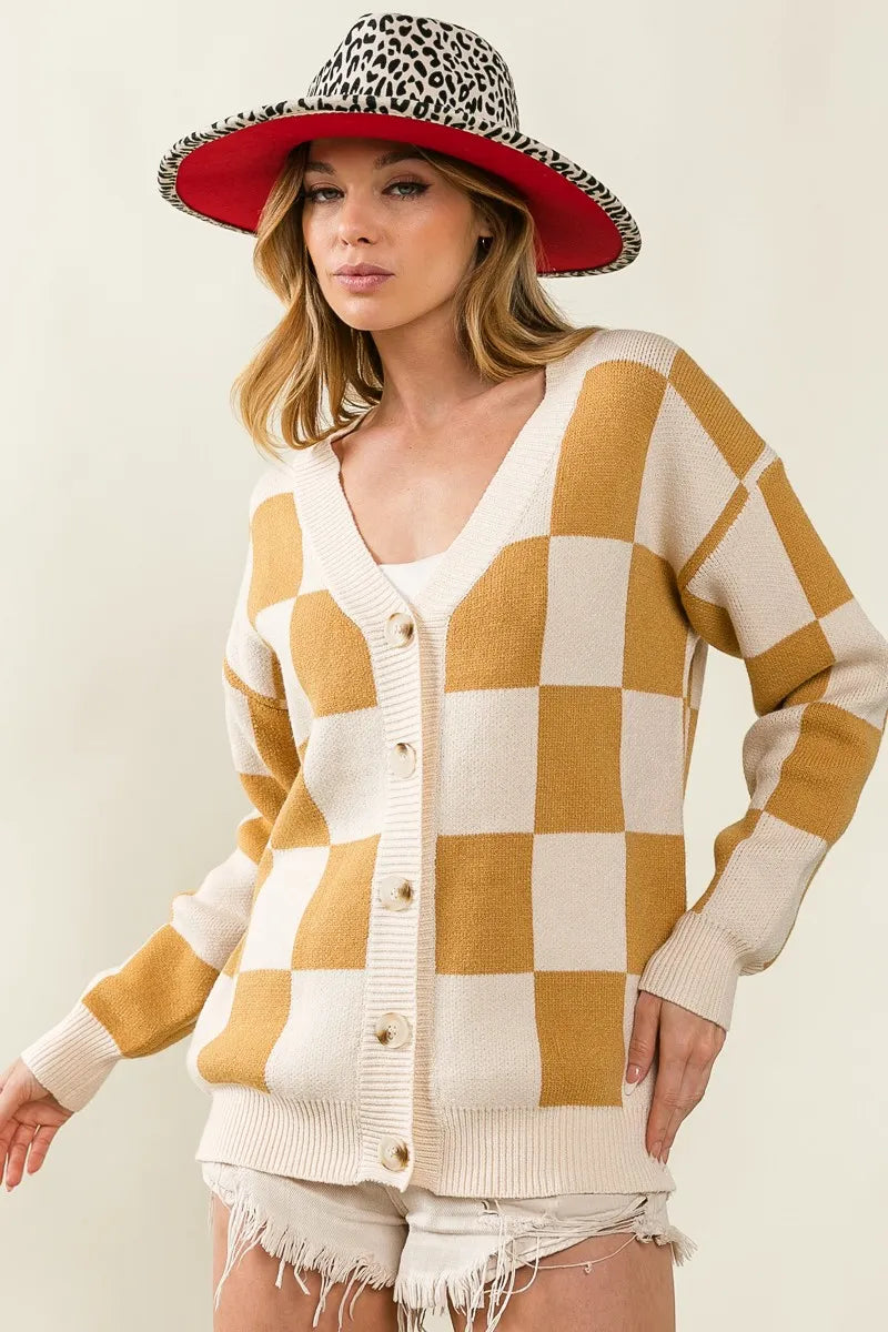 Image of BiBi Checked V-neck Cardigan | Queeble.shop