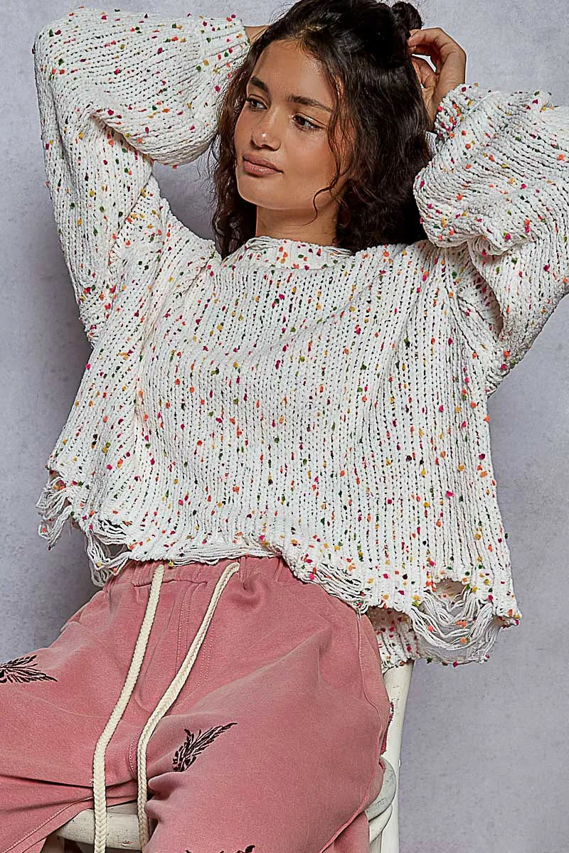 Image of POL Round Neck Fringed Hem Sweater | Queeble.shop