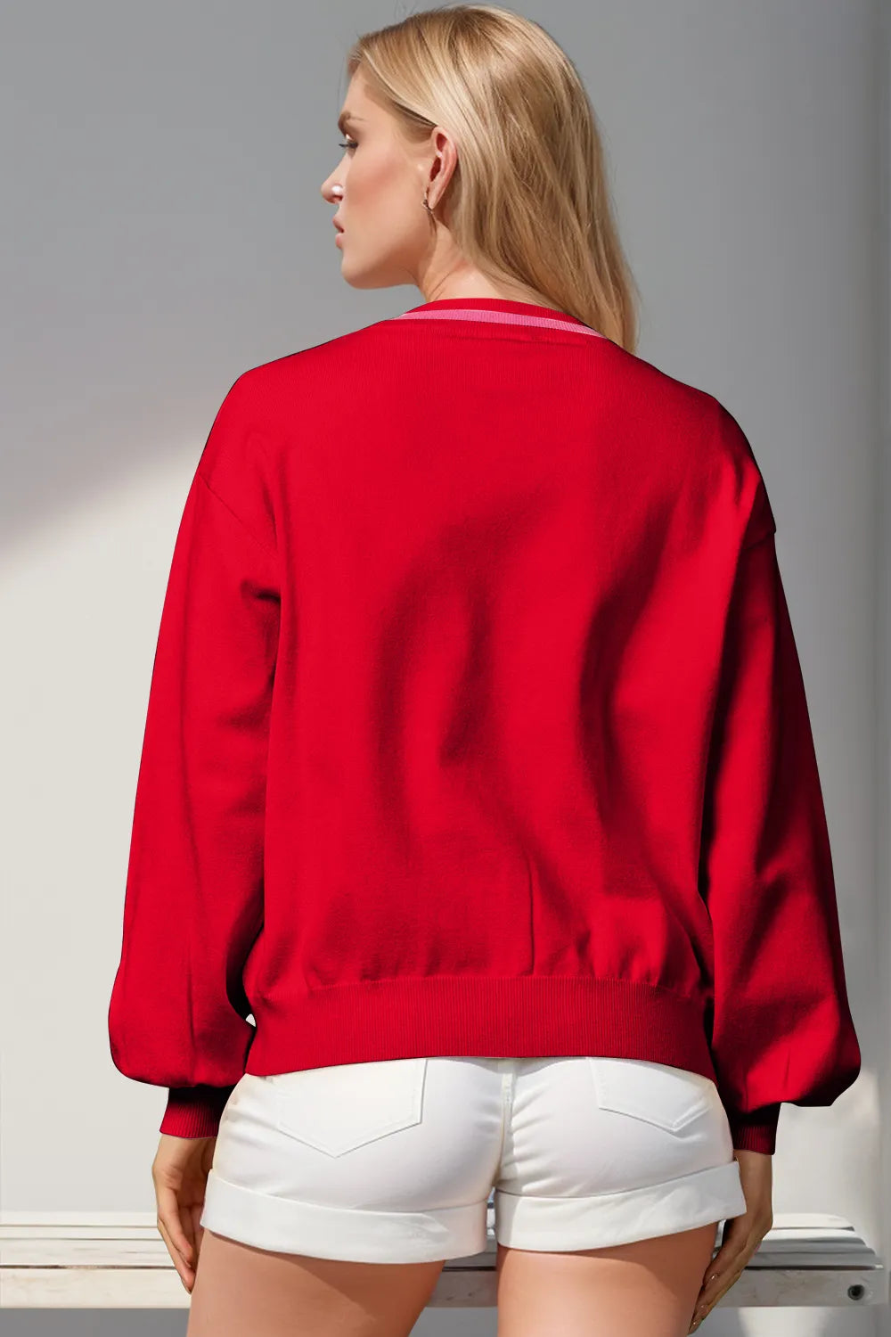 Image of Double Take Full Size Nutcracker Sequin Bow Decor Cardigan | Queeble.shop