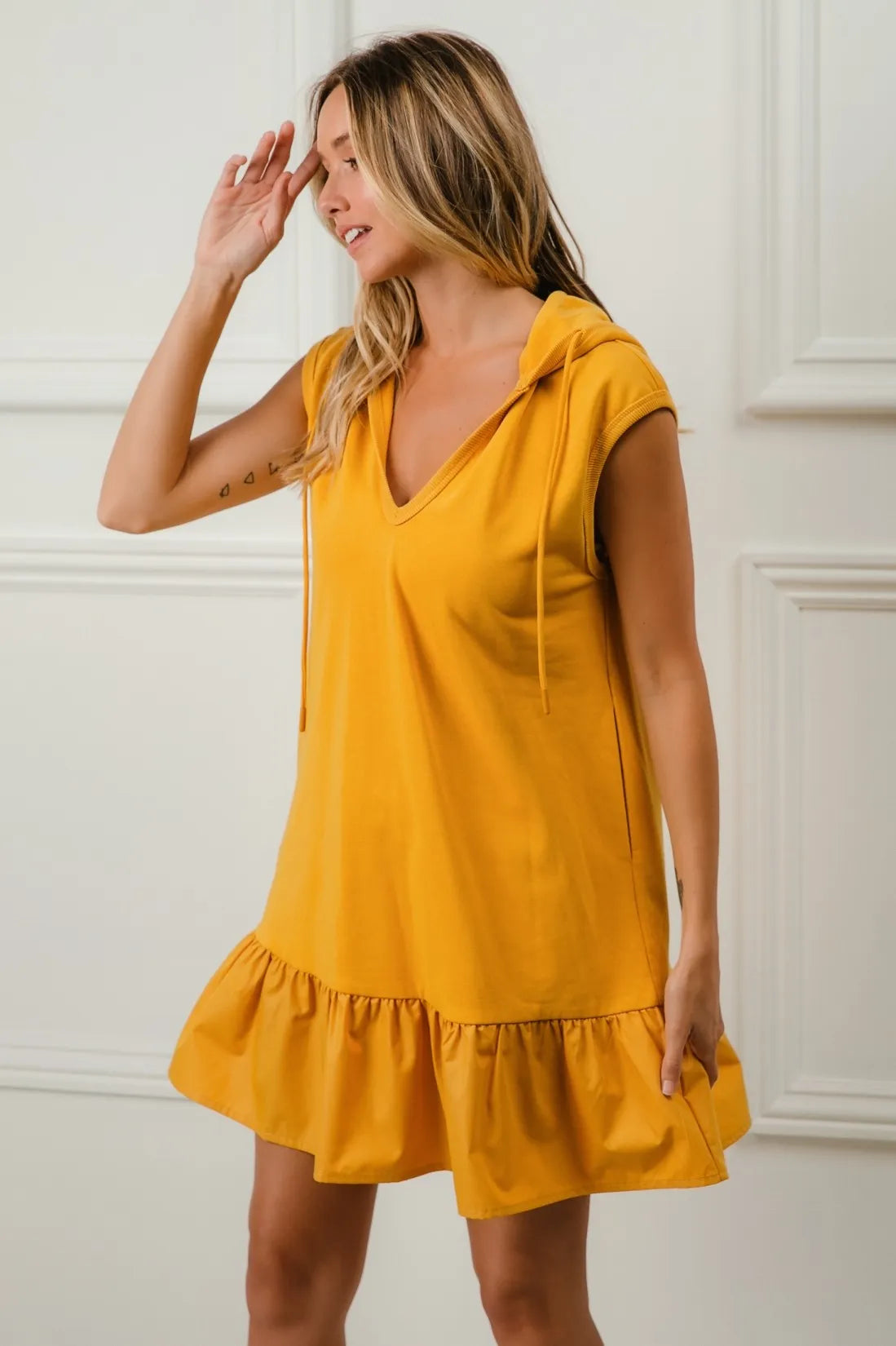Image of BiBi Ruffled French Terry Hooded Dress | Queeble.shop