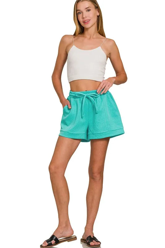 Image of Zenana Textured Knit Jacquard Drawstring Shorts | Queeble.shop