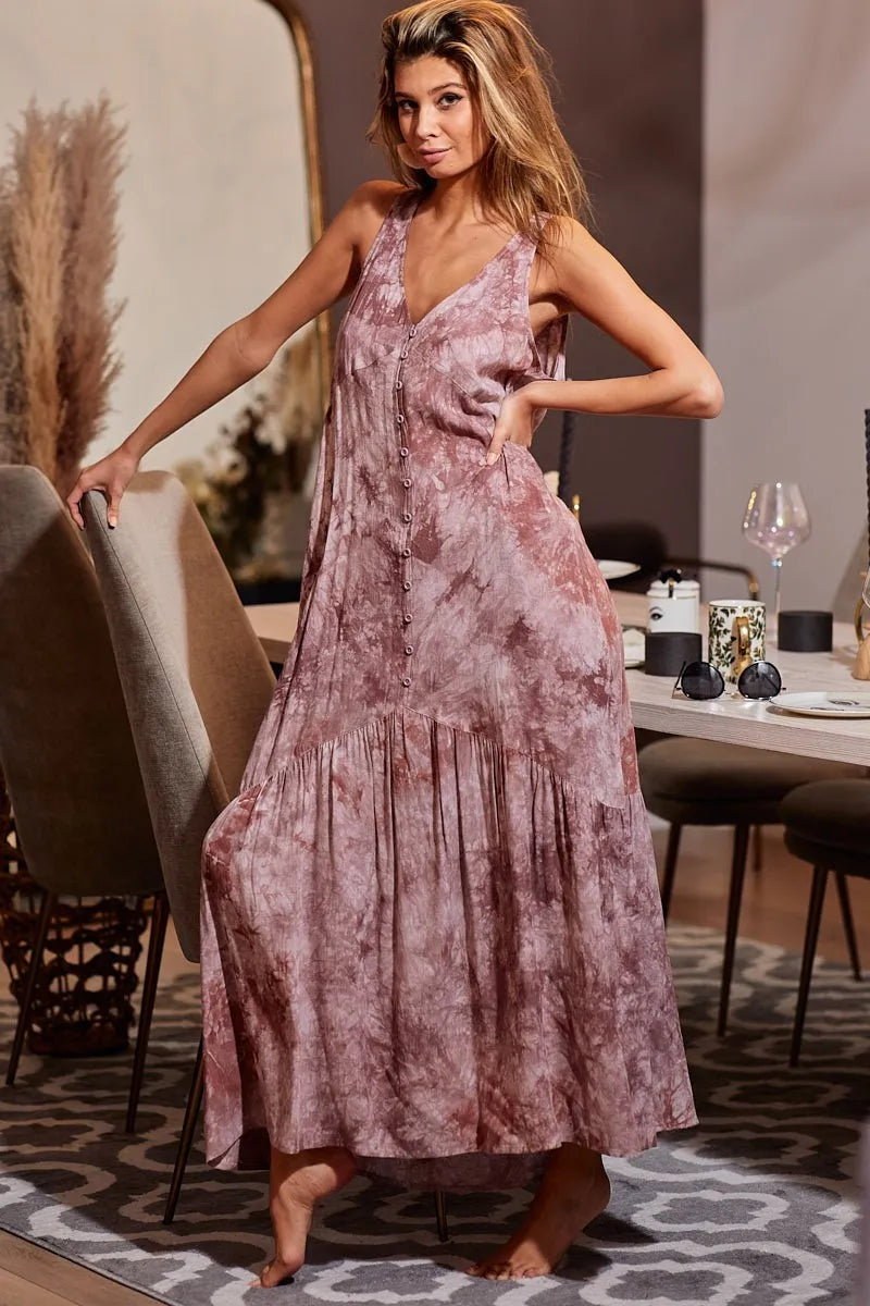 Image of BiBi Tie-Dye Sleeveless V-Neck Dress | Queeble.shop