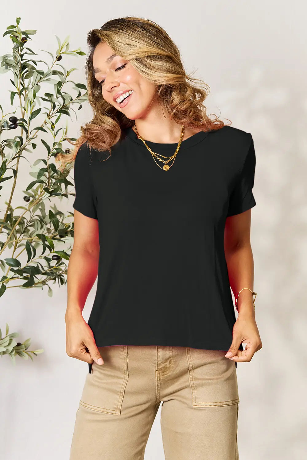 Image of Basic Bae Full Size Round Neck Short Sleeve T-Shirt Plus Size | Queeble.shop