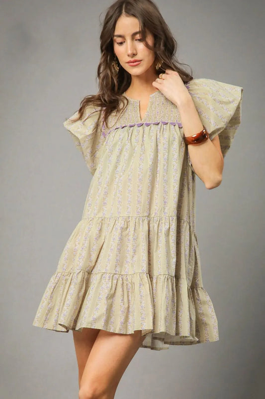 Image of Umgee Floral Ruffled Cap Sleeve Tiered Mini Dress | Queeble.shop