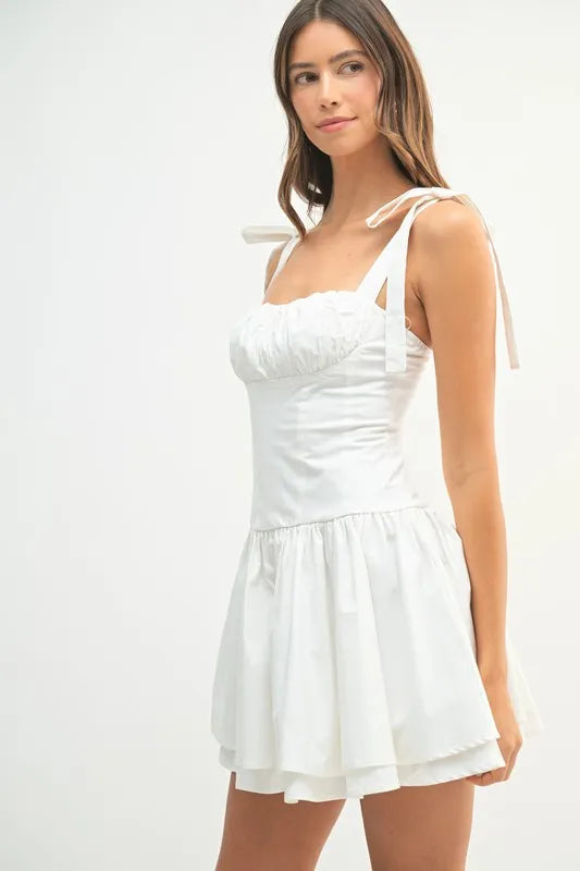 Image of MABLE Shoulder Tie Corset Panel Mini Dress | Queeble.shop