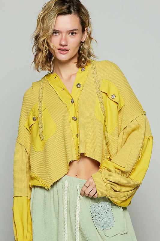 Image of POL Raw Hem Cropped Hooded Jacket | Queeble.shop