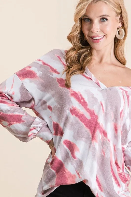 Image of BiBi Tie Dye French Terry Top with Balloon Sleeves | Queeble.shop