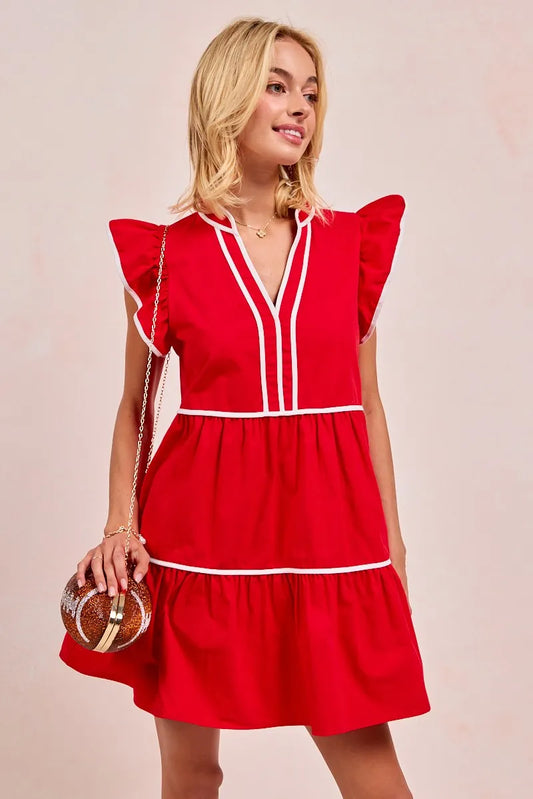 Image of BiBi Gameday Theme Contrast Binding Ruffled Dress | Queeble.shop