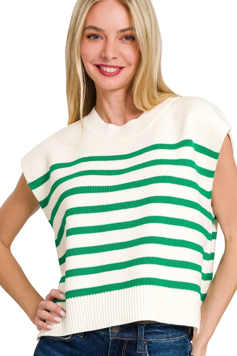 Image of Zenana Oversized Crew Neck Stripe Sweater Vest | Queeble.shop