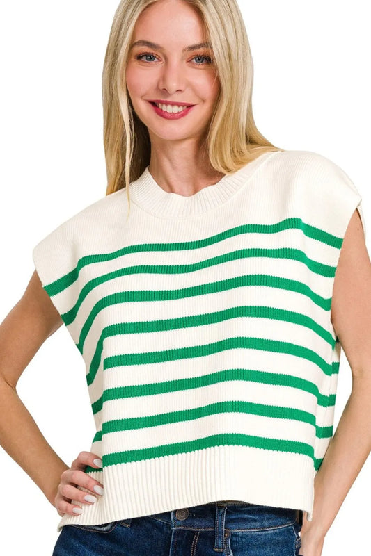 Image of Zenana Oversized Crew Neck Stripe Sweater Vest | Queeble.shop