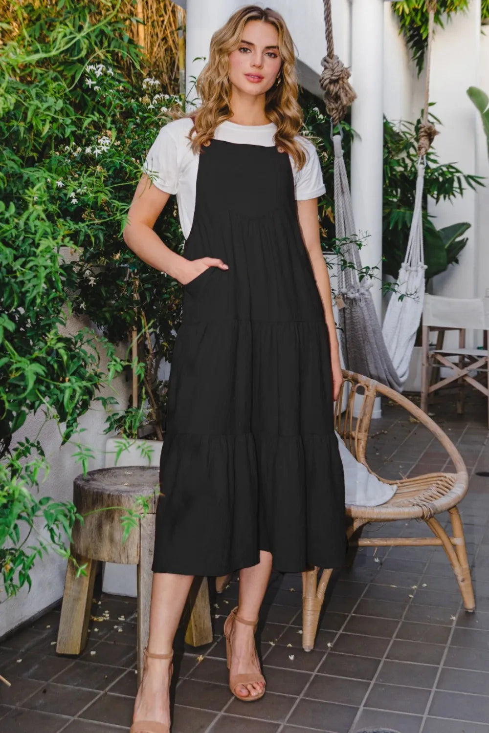 Image of ODDI Full Size Sleeveless Tiered Midi Dress | Queeble.shop
