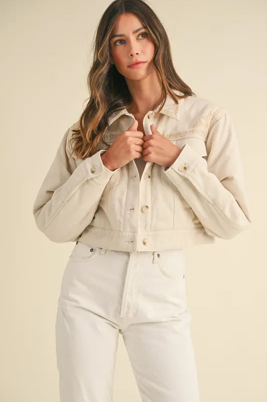 Image of MABLE Embroidered Quilted Cropped Jacket | Queeble.shop