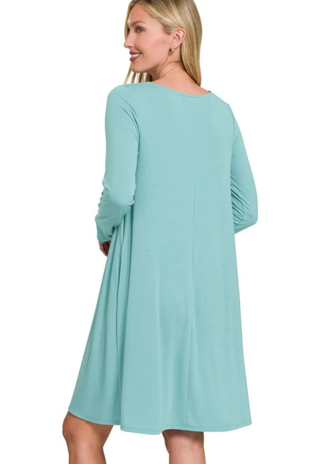 Image of Zenana Long Sleeve Flare Dress With Pockets | Queeble.shop