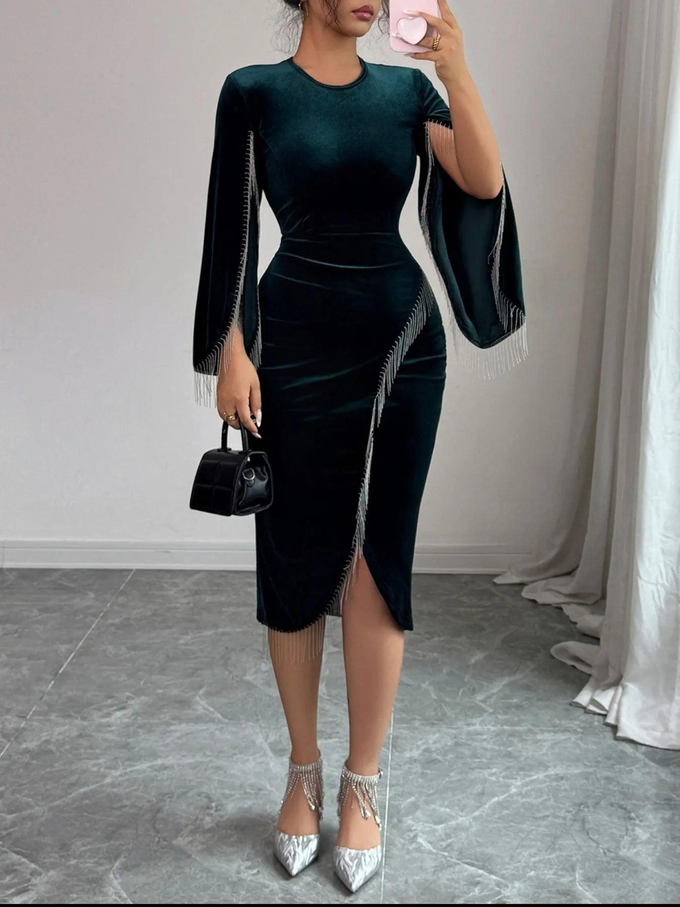 Image of Round Neck Slit Sleeve Dress | Queeble.shop