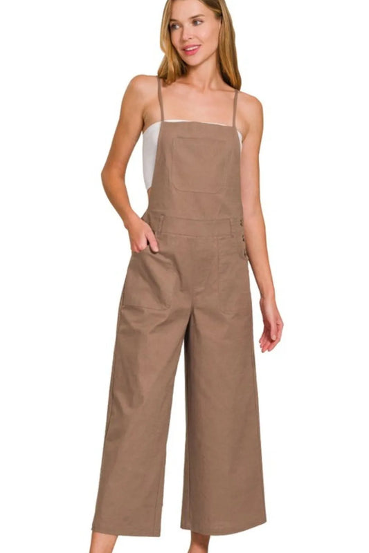 Image of Zenana Woven Spaghetti Strap Overalls | Queeble.shop