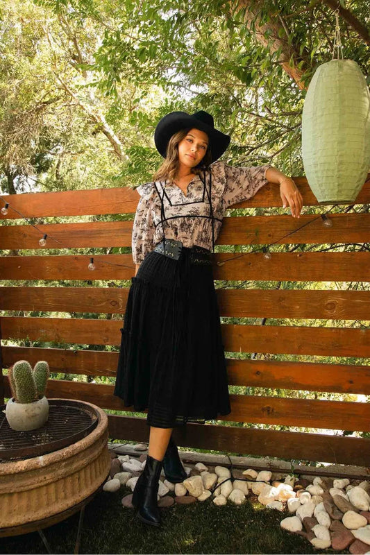 Image of Umgee Ruffled Tie Neck Puff Sleeve Babydoll Blouse | Queeble.shop