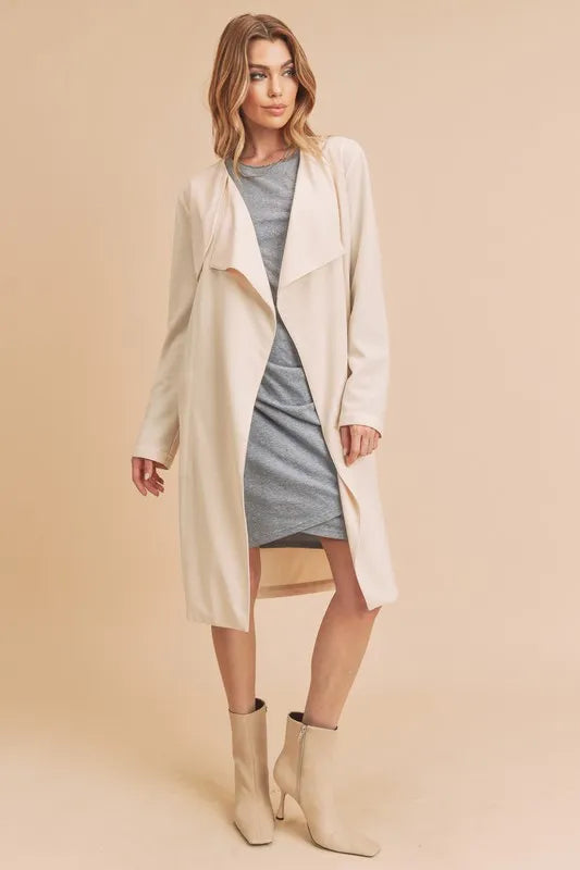 Image of Aemi + Co Open Front Long Sleeve Longline Coat | Queeble.shop