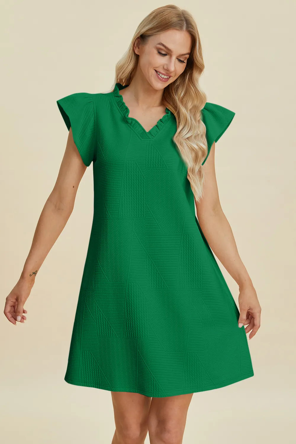Image of Double Take Full Size Ruffled V-Neck Cap Sleeve Dress | Queeble.shop