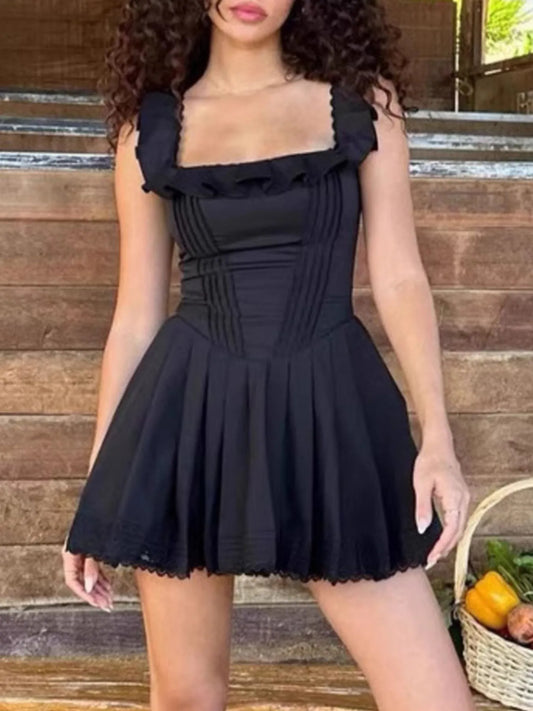Image of Square Neck Pleated Mini Dress | Queeble.shop